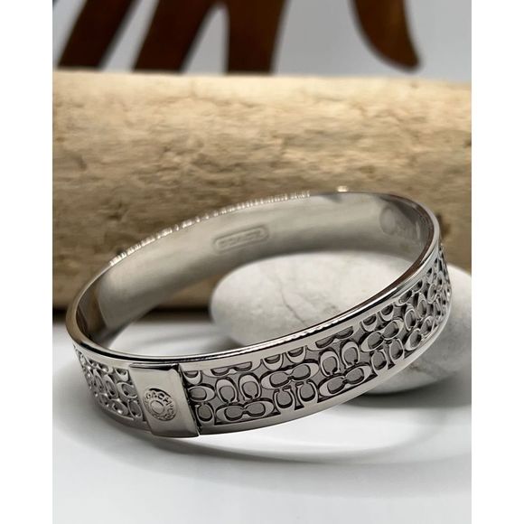 COACH Signature Silver Bangle Bracelet - Picture 1 of 9